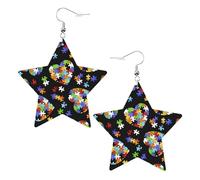 White Trendy Leather Star Earrings for Women â€“ Autism Awareness Puzzle Pieces Heart Print Dangle Jewelry, Party Favors, Simple Hoop Pendants, One Size, Leather, No Gemstone
