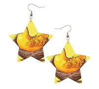 White Trendy Leather Star Earrings for Women â€“ Bird's Nest Golden Chicken Print Dangle Jewelry, Party Favors, Simple Hoop Pendants, One Size, Leather, No Gemstone