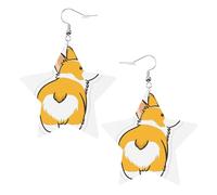 White Trendy Leather Star Earrings for Women â€“ cute corgi butt Print Dangle Jewelry, Lightweight Fashionable Hoop Pendants