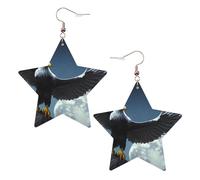White Trendy Leather Star Earrings for Women – Eagle under the stars Print Dangle Jewelry, Party Favors, Simple Hoop Pendants, One Size, Leather, No Gemstone