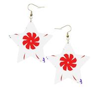 White Trendy Leather Star Earrings for Women – Eight-way rotating flower Print Dangle Jewelry, Party Favors, Simple Hoop Pendants, One Size, Leather, No Gemstone