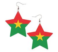White Trendy Leather Star Earrings for Women – Flag of Burkina Faso Print Dangle Jewelry, Party Favors, Simple Hoop Pendants, One Size, Leather, No Gemstone
