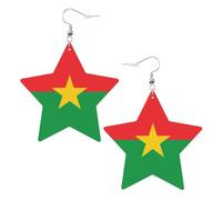White Trendy Leather Star Earrings for Women – Flag of Burkina Faso Print Dangle Jewelry, Party Favors, Simple Hoop Pendants, One Size, Leather, No Gemstone