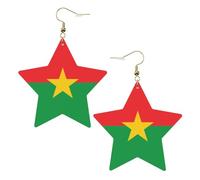 White Trendy Leather Star Earrings for Women – Flag of Burkina Faso Print Dangle Jewelry, Party Favors, Simple Hoop Pendants, One Size, Leather, No Gemstone