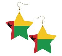 White Trendy Leather Star Earrings for Women â€“ Flag of Guinea-Bissau Print Dangle Jewelry, Party Favors, Simple Hoop Pendants, One Size, Leather, No Gemstone
