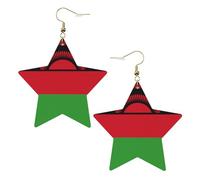 White Trendy Leather Star Earrings for Women – Flag of Malawi Print Dangle Jewelry, Lightweight Fashionable Hoop Pendants, One Size, Leather, No Gemstone