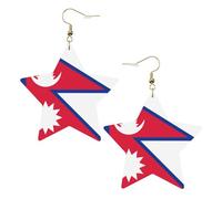 White Trendy Leather Star Earrings for Women – Flag of Nepal Print Dangle Jewelry, Party Favors, Simple Hoop Pendants, One Size, Leather, No Gemstone