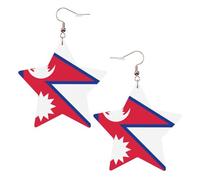 White Trendy Leather Star Earrings for Women – Flag of Nepal Print Dangle Jewelry, Party Favors, Simple Hoop Pendants, One Size, Leather, No Gemstone