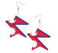 White Trendy Leather Star Earrings for Women – Flag of Nepal Print Dangle Jewelry, Party Favors, Simple Hoop Pendants, One Size, Leather, No Gemstone