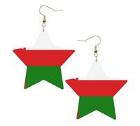 White Trendy Leather Star Earrings for Women â€“ Flag of Oman Print Dangle Jewelry, Party Favors, Simple Hoop Pendants, One Size, Leather, No Gemstone