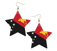 White Trendy Leather Star Earrings for Women â€“ Flag of Papua New Guinea Print Dangle Jewelry, Party Favors, Simple Hoop Pendants, One Size, Leather, No Gemstone