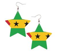 White Trendy Leather Star Earrings for Women â€“ Flag of Sao Tome and Principe Print Dangle Jewelry, Party Favors, Simple Hoop Pendants, One Size, Leather, No Gemstone