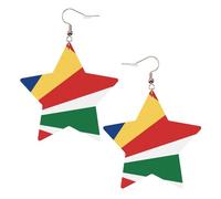 White Trendy Leather Star Earrings for Women – Flag of Seychelles Print Dangle Jewelry, Party Favors, Simple Hoop Pendants, One Size, Leather, No Gemstone
