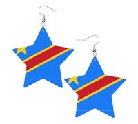 White Trendy Leather Star Earrings for Women â€“ Flag of the Congo Print Dangle Jewelry, Party Favors, Simple Hoop Pendants, One Size, Leather, No Gemstone