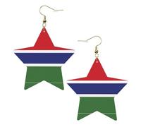 White Trendy Leather Star Earrings for Women â€“ Flag of the Gambia Print Dangle Jewelry, Party Favors, Simple Hoop Pendants, One Size, Leather, No Gemstone