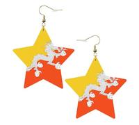 White Trendy Leather Star Earrings for Women â€“ Flag of the Kingdom of Bhutan Print Dangle Jewelry, Party Favors, Simple Hoop Pendants, One Size, Leather, No Gemstone