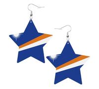 White Trendy Leather Star Earrings for Women – Flag of the Marshall Islands Print Dangle Jewelry, Party Favors, Simple Hoop Pendants, One Size, Leather, No Gemstone