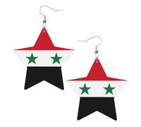 White Trendy Leather Star Earrings for Women – Flag of the Syrian Arab Republic Print Dangle Jewelry, Party Favors, Simple Hoop Pendants, One Size, Leather, No Gemstone