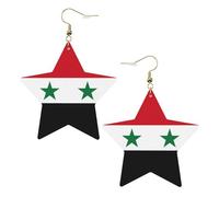 White Trendy Leather Star Earrings for Women – Flag of the Syrian Arab Republic Print Dangle Jewelry, Party Favors, Simple Hoop Pendants, One Size, Leather, No Gemstone