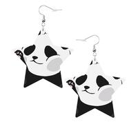 White Trendy Leather Star Earrings for Women â€“ Funny Panda Print Dangle Jewelry, Lightweight Fashion Accessory
