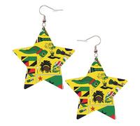 White Trendy Leather Star Earrings for Women â€“ Jamaican Elements Print Dangle Jewelry, Party Favors, Simple Hoop Pendants, One Size, Leather, No Gemstone