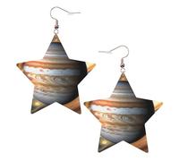 White Trendy Leather Star Earrings for Women â€“ Jupiter Landscape Print Dangle Jewelry, Party Favors, Simple Hoop Pendants, One Size, Leather, No Gemstone