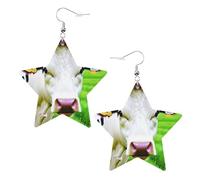 White Trendy Leather Star Earrings for Women â€“ Lightweight Cow Patterns Print Dangle Jewelry, Party Favors & Decorations