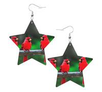 White Trendy Leather Star Earrings for Women â€“ Lightweight Red cute birds Print Dangle Jewelry, Party Favors & Decorations
