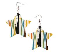 White Trendy Leather Star Earrings for Women â€“ Mid-Century Modern Art Cat Print Dangle Jewelry, Party Favors, Simple Hoop Pendants, One Size, Leather, No Gemstone