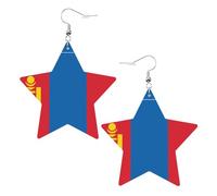 White Trendy Leather Star Earrings for Women – Mongolian flag Print Dangle Jewelry, Party Favors, Simple Hoop Pendants, One Size, Leather, No Gemstone