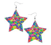 White Trendy Leather Star Earrings for Women â€“ Pickleball Balls Colors Pattern Print Dangle Jewelry, Party Favors, Simple Hoop Pendants, One Size, Leather, No Gemstone