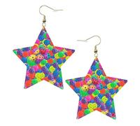 White Trendy Leather Star Earrings for Women â€“ Pickleball Balls Colors Pattern Print Dangle Jewelry, Party Favors, Simple Hoop Pendants, One Size, Leather, No Gemstone