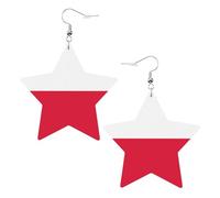 White Trendy Leather Star Earrings for Women â€“ Polish flag Print Dangle Jewelry, Party Favors, Simple Hoop Pendants, One Size, Leather, No Gemstone