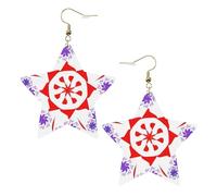 White Trendy Leather Star Earrings for Women – Rotating purple flowers Print Dangle Jewelry, Party Favors, Simple Hoop Pendants, One Size, Leather, No Gemstone
