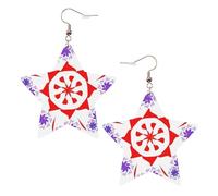 White Trendy Leather Star Earrings for Women – Rotating purple flowers Print Dangle Jewelry, Party Favors, Simple Hoop Pendants, One Size, Leather, No Gemstone