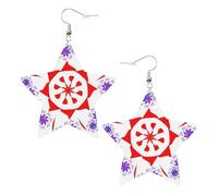 White Trendy Leather Star Earrings for Women – Rotating purple flowers Print Dangle Jewelry, Party Favors, Simple Hoop Pendants, One Size, Leather, No Gemstone