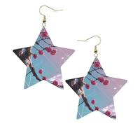 White Trendy Leather Star Earrings for Women – Small pink flowers Print Dangle Jewelry, Party Favors, Simple Hoop Pendants, One Size, Leather, No Gemstone