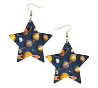 White Trendy Leather Star Earrings for Women â€“ Solar System Planets Print Dangle Jewelry, Party Favors, Simple Hoop Pendants, One Size, Leather, No Gemstone