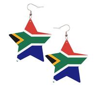 White Trendy Leather Star Earrings for Women – South African flag Print Dangle Jewelry, Party Favors, Simple Hoop Pendants, One Size, Leather, No Gemstone