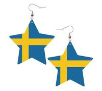 White Trendy Leather Star Earrings for Women – Swedish flag Print Dangle Jewelry, Party Favors, Simple Hoop Pendants, One Size, Leather, No Gemstone