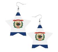 White Trendy Leather Star Earrings for Women â€“ West Virginia Flag Print Dangle Jewelry, Party Favors, Simple Hoop Pendants, One Size, Leather, No Gemstone