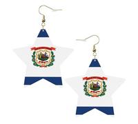 White Trendy Leather Star Earrings for Women – West Virginia Flag Print Dangle Jewelry, Party Favors, Simple Hoop Pendants, One Size, Leather, No Gemstone