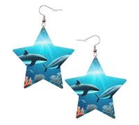 White Trendy Leather Star Earrings for Women – Whales under the sea Print Dangle Jewelry, Party Favors, Simple Hoop Pendants, One Size, Leather, No Gemstone
