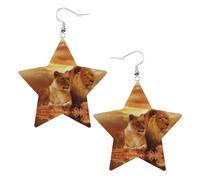 White Trendy Leather Star Earrings for Women - African Lion and Lioness Print Dangle Jewelry, Lightweight Fashionable Hoop Pendants