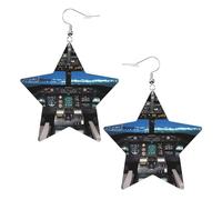 White Trendy Leather Star Earrings for Women - Airplane Cockpit Print Dangle Jewelry, Party Favors, Simple Hoop Pendants, One Size, Leather, No Gemstone