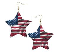 White Trendy Leather Star Earrings for Women - American Flag Print Dangle Jewelry, Party Favors, Simple Hoop Pendants, One Size, Leather, No Gemstone