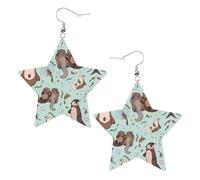 White Trendy Leather Star Earrings for Women - Cartoon Cute Otter Print Dangle Jewelry, Lightweight Fashionable Hoop Pendants