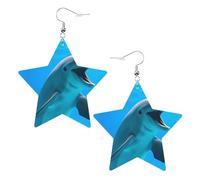 White Trendy Leather Star Earrings for Women - Cute dolphin Print Dangle Jewelry, Lightweight Fashion Accessory