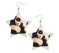 White Trendy Leather Star Earrings for Women - Cute Little Panda Print Dangle Jewelry, Lightweight Fashion Accessory