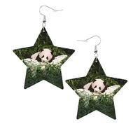 White Trendy Leather Star Earrings for Women - Cute Little Panda Print Dangle Jewelry, Lightweight Fashion Accessory